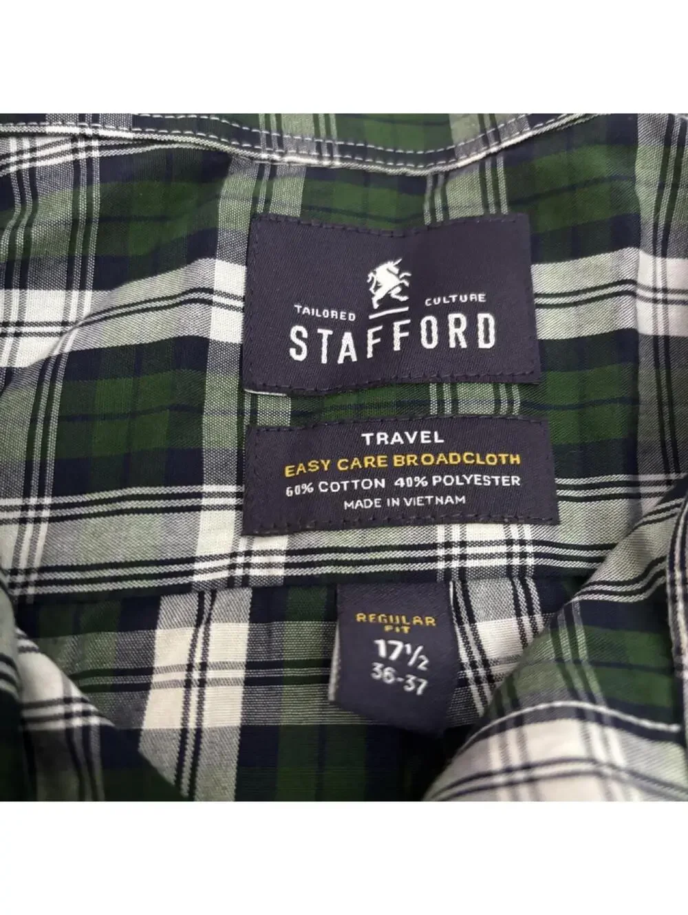 Stafford green & white plaid button-up shirt Size L